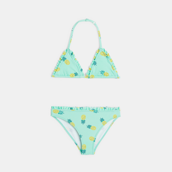 مايوه للسباحة من قطعتين، باللون الأخضر ومُزيَّن برسمة الأناناس، للفتيات